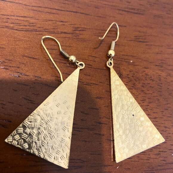 Triangle Floral Blue Dangle Earrings. - Picture 5 of 10